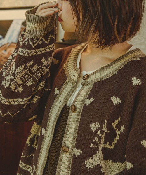 kutir（クティール）の「【クティールとレトロ】ハートノルディックカーディガン（カーディガン/ボレロ・レディース・ブラック/ブルー/ブラウン・FREE）」の22枚目の写真