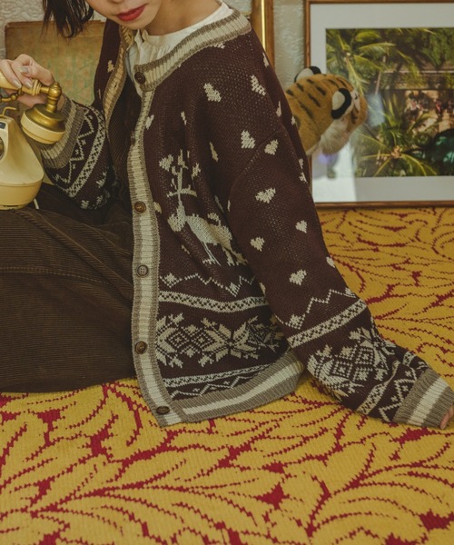 kutir（クティール）の「【クティールとレトロ】ハートノルディックカーディガン（カーディガン/ボレロ・レディース・ブラック/ブルー/ブラウン・FREE）」の20枚目の写真