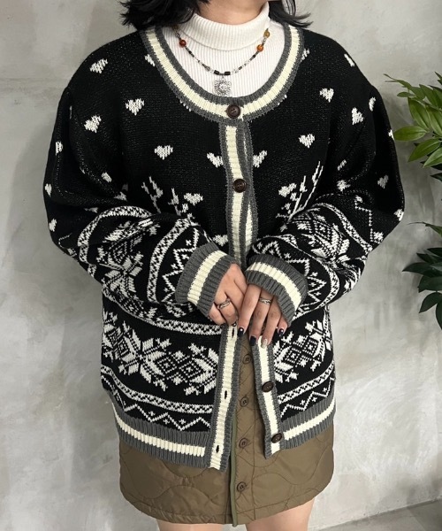 kutir（クティール）の「【クティールとレトロ】ハートノルディックカーディガン（カーディガン/ボレロ・レディース・ブラック/ブルー/ブラウン・FREE）」の7枚目の写真
