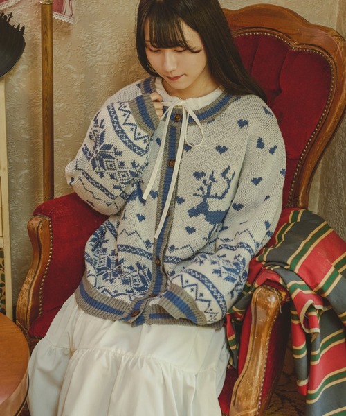 kutir（クティール）の「【クティールとレトロ】ハートノルディックカーディガン（カーディガン/ボレロ・レディース・ブラック/ブルー/ブラウン・FREE）」の9枚目の写真