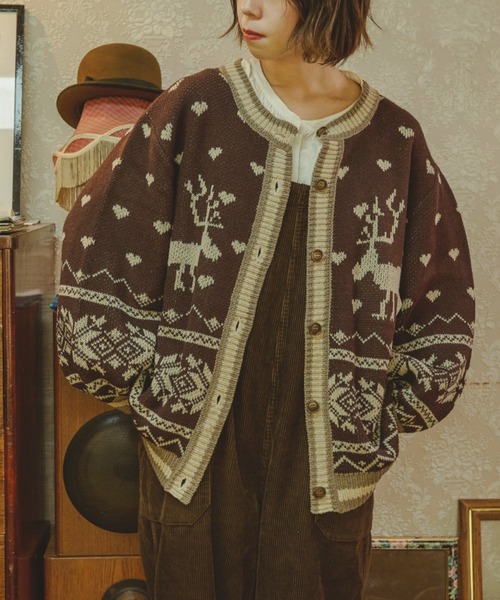 kutir（クティール）の「【クティールとレトロ】ハートノルディックカーディガン（カーディガン/ボレロ・レディース・ブラック/ブルー/ブラウン・FREE）」の4枚目の写真