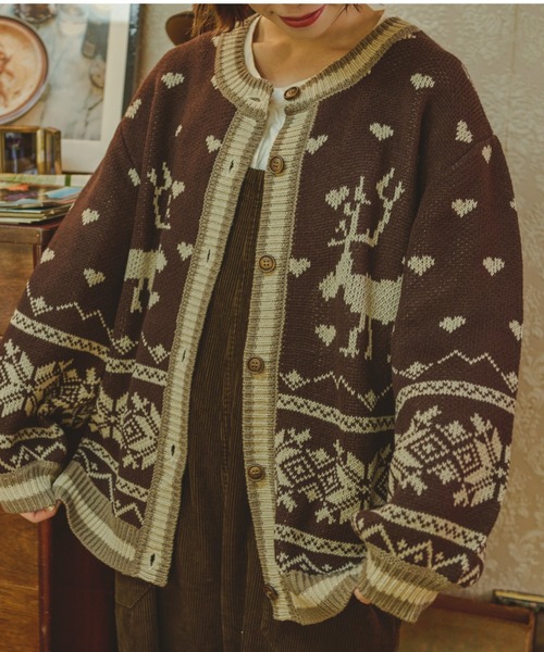 kutir（クティール）の「【クティールとレトロ】ハートノルディックカーディガン（カーディガン/ボレロ・レディース・ブラック/ブルー/ブラウン・FREE）」の5枚目の写真