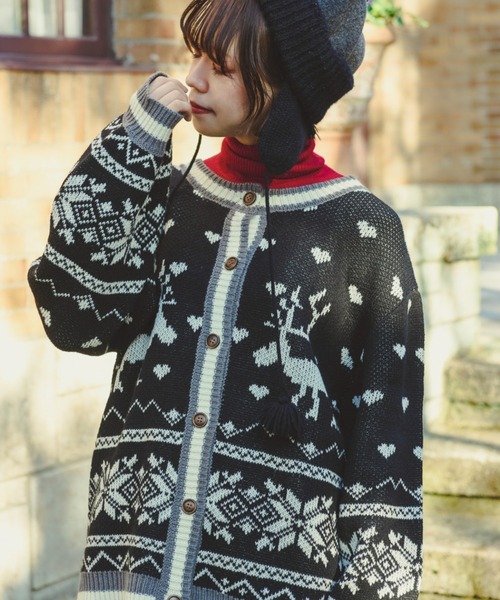 kutir（クティール）の「【クティールとレトロ】ハートノルディックカーディガン（カーディガン/ボレロ・レディース・ブラック/ブルー/ブラウン・FREE）」の6枚目の写真