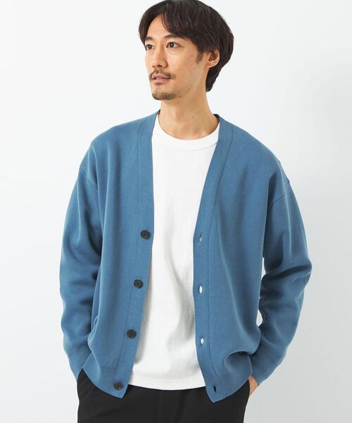 green label relaxing（グリーンレーベルリラクシング）の「クリアコットン スウェットライク Vネック カーディガン -ウォッシャブル-（カーディガン/ボレロ・メンズ・ライラック/ライム/ネイビー/ロイヤルブルー・L/M/XL/S）」の3枚目の写真