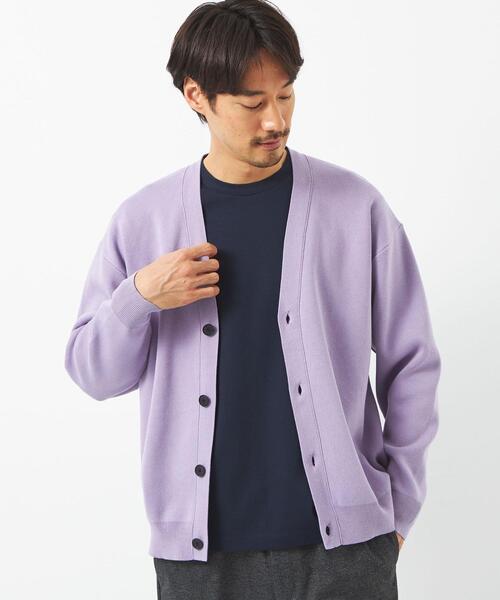 green label relaxing（グリーンレーベルリラクシング）の「クリアコットン スウェットライク Vネック カーディガン -ウォッシャブル-（カーディガン/ボレロ・メンズ・ライラック/ライム/ネイビー/ロイヤルブルー・L/M/XL/S）」の12枚目の写真