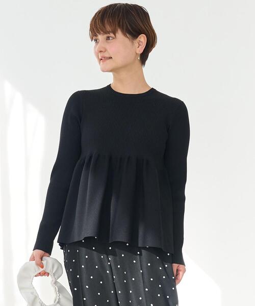 【WEB限定・洗える】シンセティックヤーンスムース ペプラムニット green label relaxing（グリーンレーベルリラクシング）の