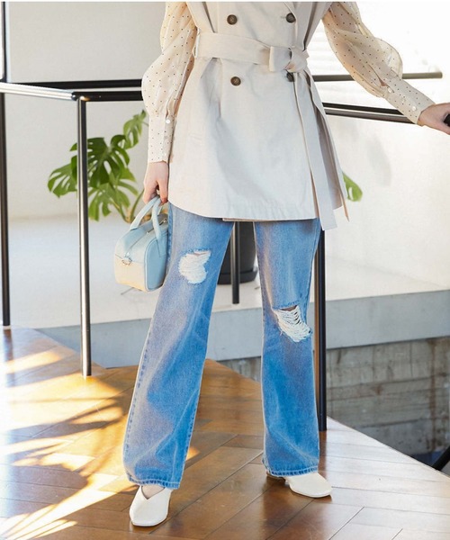 archives（アルシーヴ）の「ダメージデニム（デニムパンツ・レディース・ブルー/ブラック・MEDIUM/SMALL）」の3枚目の写真