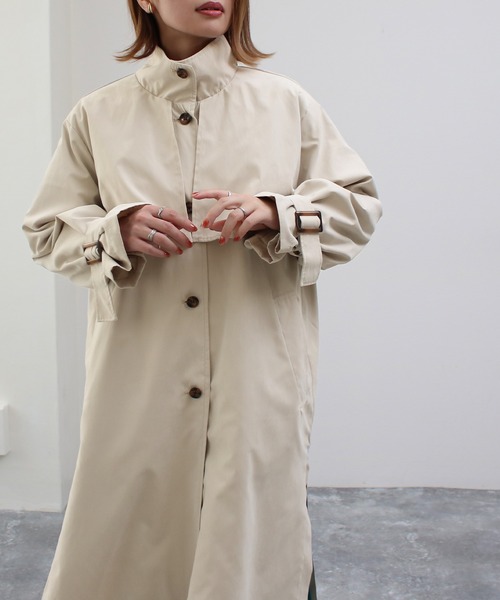 Social GIRL(ソーシャルガール)の「キャンディースリーブ トレンチコート スタンドカラーコート ロングコート(トレンチコート・レディース・カーキ/サックスブルー/グレイッシュベージュ/サンドベージュ/ベージュ・M)」の21枚目の写真