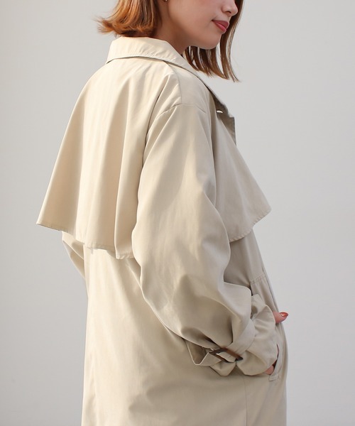 Social GIRL(ソーシャルガール)の「キャンディースリーブ トレンチコート スタンドカラーコート ロングコート(トレンチコート・レディース・カーキ/サックスブルー/グレイッシュベージュ/サンドベージュ/ベージュ・M)」の22枚目の写真