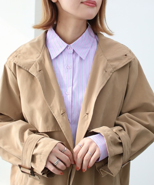 Social GIRL(ソーシャルガール)の「キャンディースリーブ トレンチコート スタンドカラーコート ロングコート(トレンチコート・レディース・カーキ/サックスブルー/グレイッシュベージュ/サンドベージュ/ベージュ・M)」の18枚目の写真