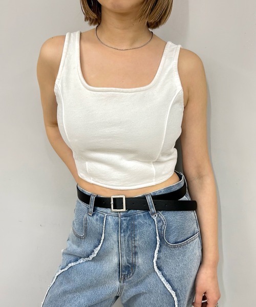 WHO'S WHO gallery（フーズフーギャラリー）の「コルセット2WAYビスチェトップス（タンクトップ・レディース・ブラック/オフホワイト/チャコールグレー・FREE）」の6枚目の写真