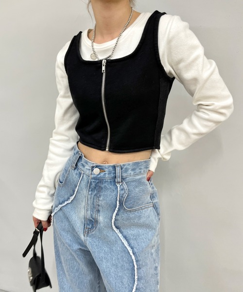 WHO'S WHO gallery（フーズフーギャラリー）の「コルセット2WAYビスチェトップス（タンクトップ・レディース・ブラック/オフホワイト/チャコールグレー・FREE）」の10枚目の写真
