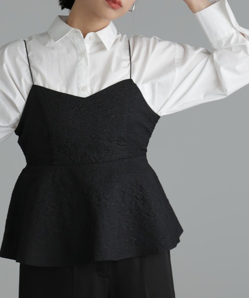 FREE'S MART（フリーズマート）の「◆バックコンシャスジャガードキャミペプラムブラウス（シャツ/ブラウス・レディース・ホワイト/ブラック・FREE）」の8枚目の写真