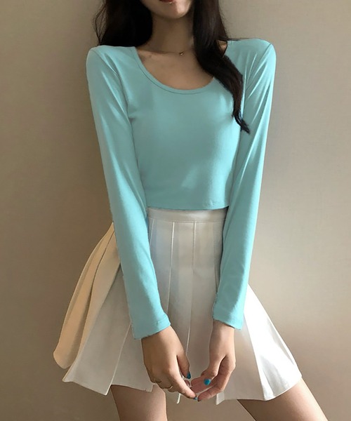 NinaetLina（ニナエリナ）の「クロップド丈長袖カットソー（Tシャツ/カットソー・レディース・エメラルド/ブラック/ブルー/グレー/ホワイト・M/L/XL）」の5枚目の写真