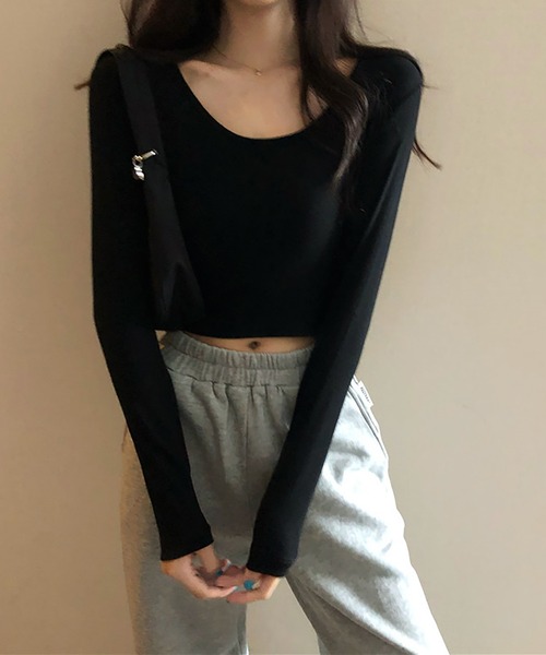 NinaetLina（ニナエリナ）の「クロップド丈長袖カットソー（Tシャツ/カットソー・レディース・エメラルド/ブラック/ブルー/グレー/ホワイト・M/L/XL）」の11枚目の写真