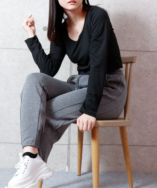 NinaetLina（ニナエリナ）の「クロップド丈長袖カットソー（Tシャツ/カットソー・レディース・エメラルド/ブラック/ブルー/グレー/ホワイト・M/L/XL）」の22枚目の写真