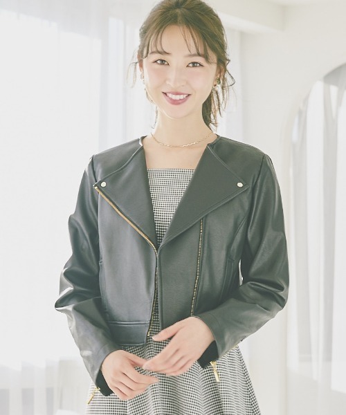 WILLSELECTION（ウィルセレクション）の「スプリングライダースジャケット（ライダースジャケット・レディース・ブラック/ベージュ/ピンク・MEDIUM）」の2枚目の写真