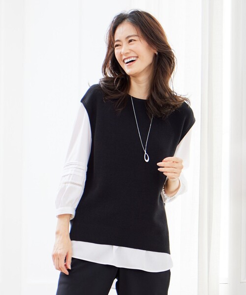 J.PRESS Ladies(J.プレス レディス)の「【洗える】コットンアセテート畦 ニットベスト(ベスト・レディース・ブラック系/ダルブルー系/ライトグレー系・SMALL)」の2枚目の写真