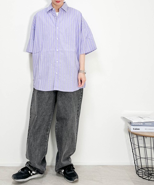 Ritzy（リッツィー）の「綿ブロード レギュラーカラー半袖シャツ レディース メンズ（シャツ/ブラウス・メンズ・ラベンダー/グレイッシュベージュ/サックスブルー系/サックスブルー/ブラック/グリーン/ブラック系その他/ホワイト/ホワイト系その他/グリーン系その他/イエロー・X-LARGE/LARGE/MEDIUM）」の21枚目の写真