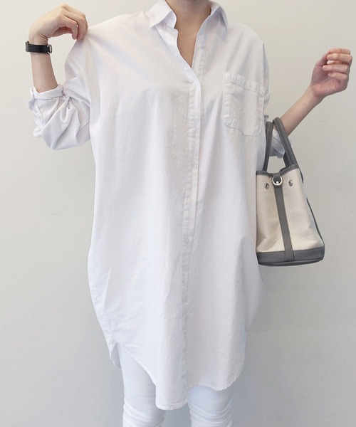 LOPASS（ロパス）の「オーバーサイズ　ロングシャツ（シャツ/ブラウス・レディース・ホワイト・L/M）」の2枚目の写真