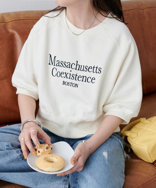 DISCOAT(ディスコート)の「刺繍ロゴショートラグラン半袖スウェット(スウェット・レディース・ネイビー/オフホワイト/チャコールグレー/ライトグレー・FREE)」の2枚目の写真