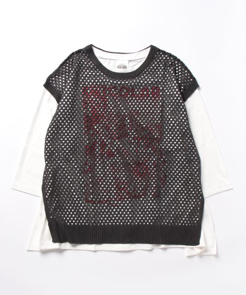 ScoLar（スカラー）の「131657：ニットメッシュ編みベスト×スカラーランドリー柄Tシャツセットアップ（その他トップス・レディース・ブラック/ピンク/グリーン・M）」の2枚目の写真