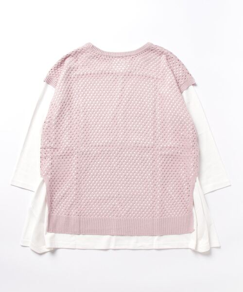 ScoLar（スカラー）の「131657：ニットメッシュ編みベスト×スカラーランドリー柄Tシャツセットアップ（その他トップス・レディース・ブラック/ピンク/グリーン・M）」の4枚目の写真