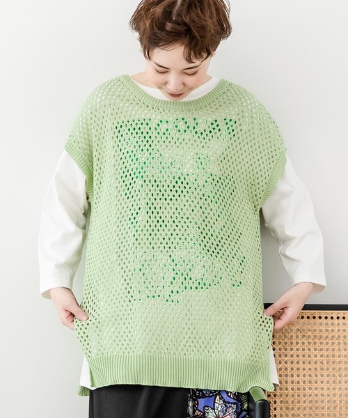 ScoLar（スカラー）の「131657：ニットメッシュ編みベスト×スカラーランドリー柄Tシャツセットアップ（その他トップス・レディース・ブラック/ピンク/グリーン・M）」の11枚目の写真