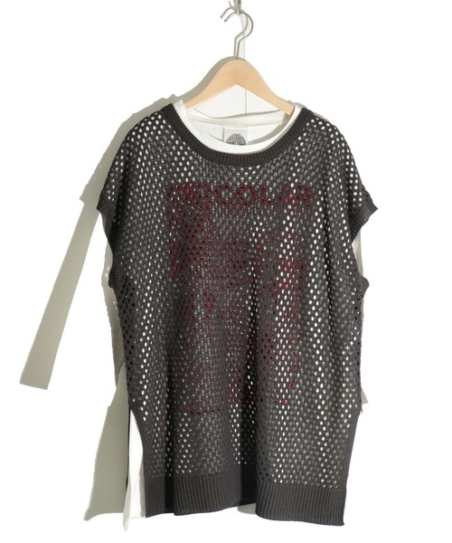 ScoLar（スカラー）の「131657：ニットメッシュ編みベスト×スカラーランドリー柄Tシャツセットアップ（その他トップス・レディース・ブラック/ピンク/グリーン・M）」の13枚目の写真