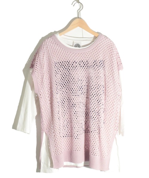 ScoLar（スカラー）の「131657：ニットメッシュ編みベスト×スカラーランドリー柄Tシャツセットアップ（その他トップス・レディース・ブラック/ピンク/グリーン・M）」の16枚目の写真