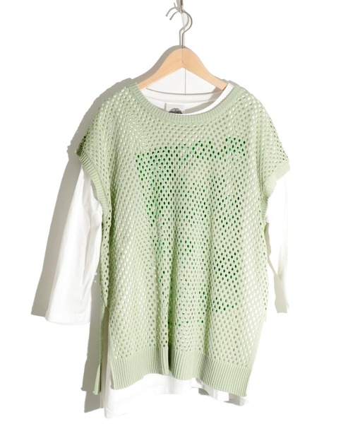 ScoLar（スカラー）の「131657：ニットメッシュ編みベスト×スカラーランドリー柄Tシャツセットアップ（その他トップス・レディース・ブラック/ピンク/グリーン・M）」の19枚目の写真