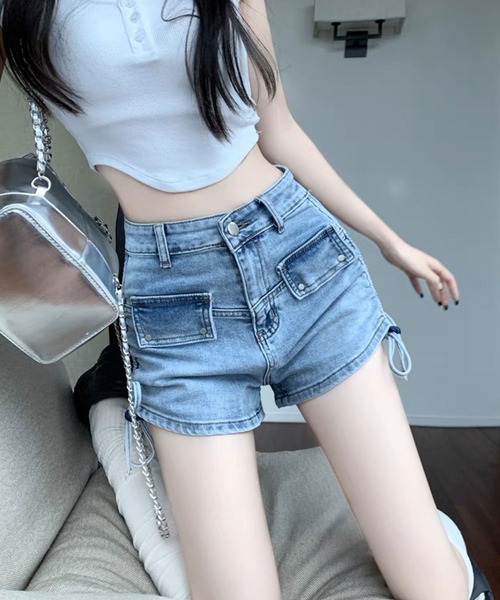 SPIGA（スピーガ）の「ｻｲﾄﾞｼｬｰﾘﾝｸﾞﾃﾞﾆﾑｼｮｰﾄﾊﾟﾝﾂ（デニムパンツ・レディース・ブルー/ブラック・SMALL/MEDIUM）」の12枚目の写真