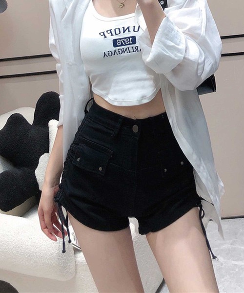 SPIGA（スピーガ）の「ｻｲﾄﾞｼｬｰﾘﾝｸﾞﾃﾞﾆﾑｼｮｰﾄﾊﾟﾝﾂ（デニムパンツ・レディース・ブルー/ブラック・SMALL/MEDIUM）」の4枚目の写真