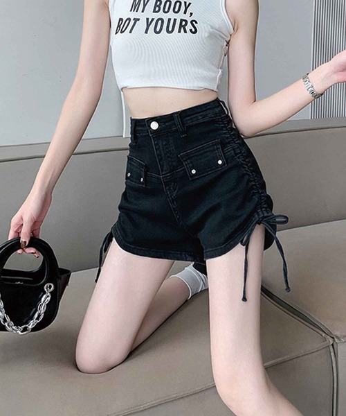 SPIGA（スピーガ）の「ｻｲﾄﾞｼｬｰﾘﾝｸﾞﾃﾞﾆﾑｼｮｰﾄﾊﾟﾝﾂ（デニムパンツ・レディース・ブルー/ブラック・SMALL/MEDIUM）」の8枚目の写真