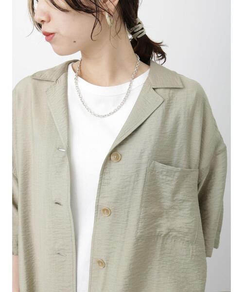 Samansa Mos2 blue（サマンサモスモスブルー）の「開襟シャツ（シャツ/ブラウス・レディース・ベージュ/ネイビー/カーキ・F）」の2枚目の写真