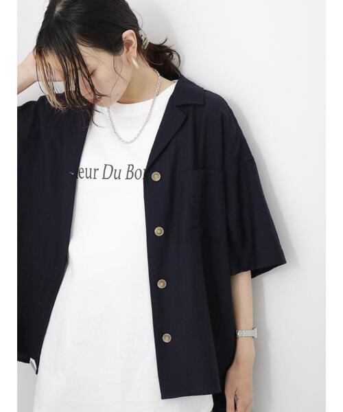 Samansa Mos2 blue（サマンサモスモスブルー）の「開襟シャツ（シャツ/ブラウス・レディース・ベージュ/ネイビー/カーキ・F）」の4枚目の写真