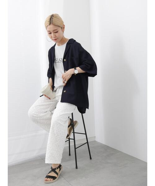 Samansa Mos2 blue（サマンサモスモスブルー）の「開襟シャツ（シャツ/ブラウス・レディース・ベージュ/ネイビー/カーキ・F）」の6枚目の写真