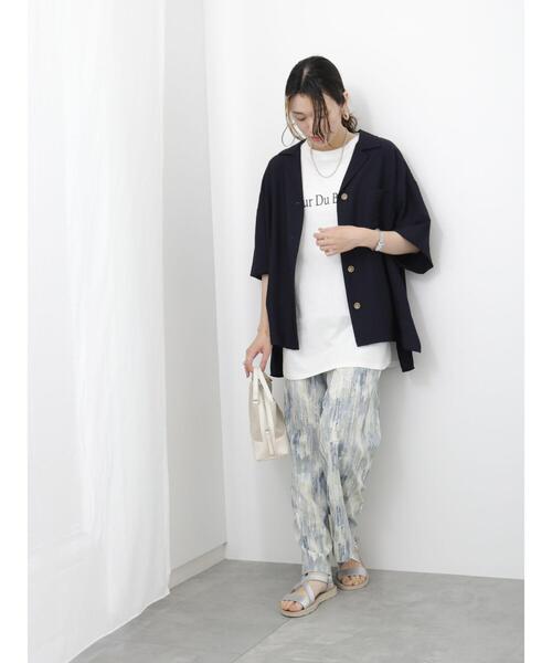 Samansa Mos2 blue（サマンサモスモスブルー）の「開襟シャツ（シャツ/ブラウス・レディース・ベージュ/ネイビー/カーキ・F）」の14枚目の写真