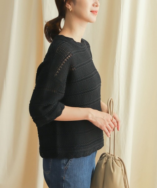 URBAN RESEARCH DOORS（アーバンリサーチドアーズ）の「コットンアイレットニットプルオーバー（ニット/セーター・レディース・ブラック/ナチュラル・MEDIUM）」の8枚目の写真