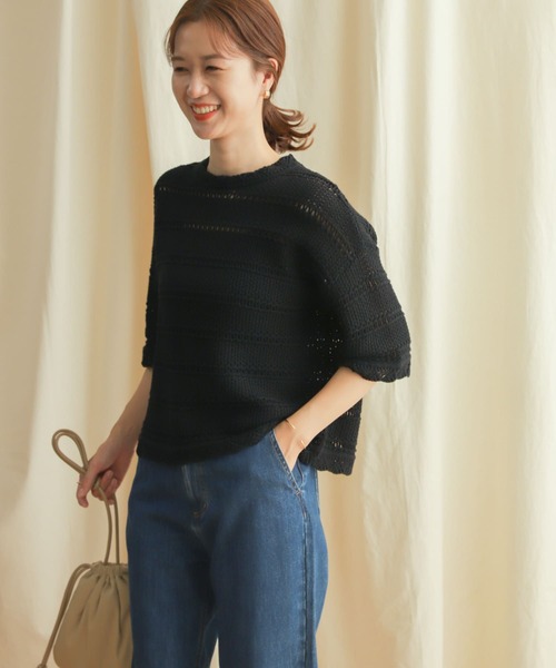 URBAN RESEARCH DOORS（アーバンリサーチドアーズ）の「コットンアイレットニットプルオーバー（ニット/セーター・レディース・ブラック/ナチュラル・MEDIUM）」の11枚目の写真