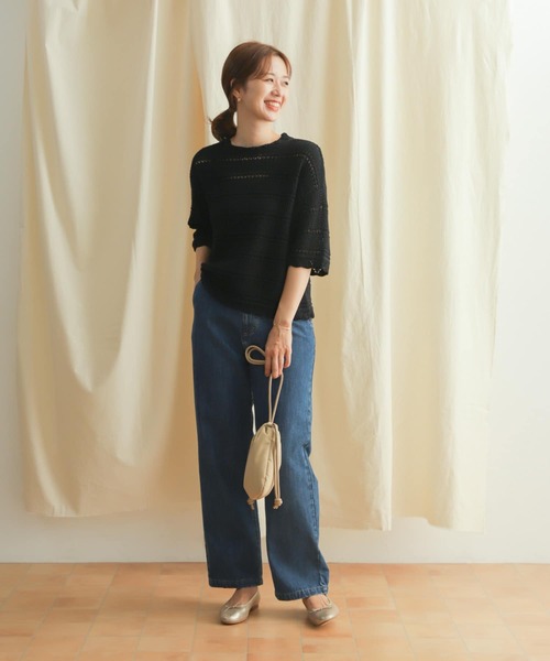 URBAN RESEARCH DOORS（アーバンリサーチドアーズ）の「コットンアイレットニットプルオーバー（ニット/セーター・レディース・ブラック/ナチュラル・MEDIUM）」の14枚目の写真