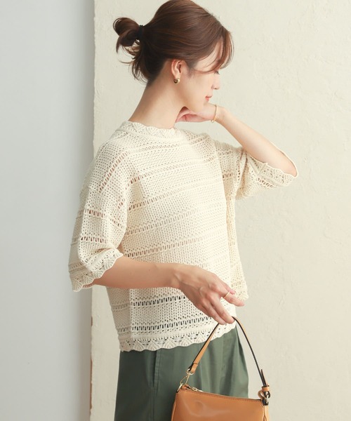 URBAN RESEARCH DOORS（アーバンリサーチドアーズ）の「コットンアイレットニットプルオーバー（ニット/セーター・レディース・ブラック/ナチュラル・MEDIUM）」の18枚目の写真