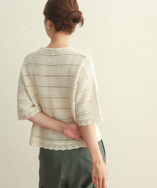 URBAN RESEARCH DOORS（アーバンリサーチドアーズ）の「コットンアイレットニットプルオーバー（ニット/セーター・レディース・ブラック/ナチュラル・MEDIUM）」の20枚目の写真