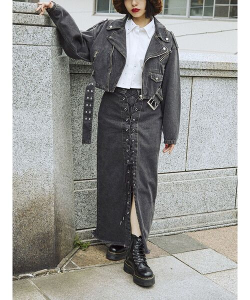 jouetie（ジュエティ）の「フロントレースアップデニムスカパン【セットアップ対応】（デニムパンツ・レディース・ライトブルー/ブラック・SMALL/MEDIUM）」の13枚目の写真