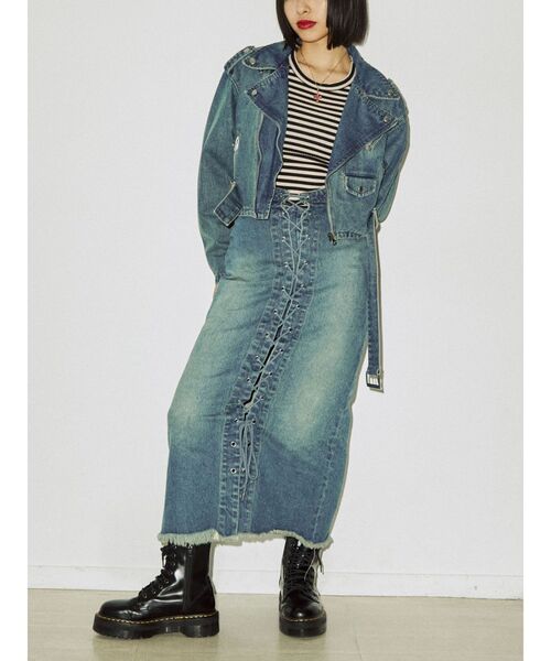 jouetie（ジュエティ）の「フロントレースアップデニムスカパン【セットアップ対応】（デニムパンツ・レディース・ライトブルー/ブラック・SMALL/MEDIUM）」の14枚目の写真