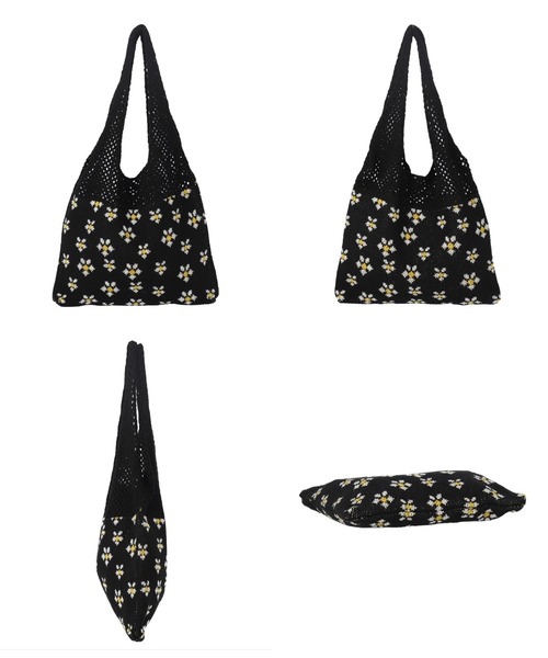 anap mimpi(アナップミンピ)の「フラワーデザイン切替ニットバッグ(トートバッグ・レディース・ブラック・FREE)」の9枚目の写真