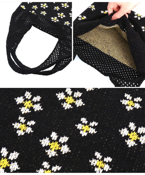 anap mimpi(アナップミンピ)の「フラワーデザイン切替ニットバッグ(トートバッグ・レディース・ブラック・FREE)」の10枚目の写真