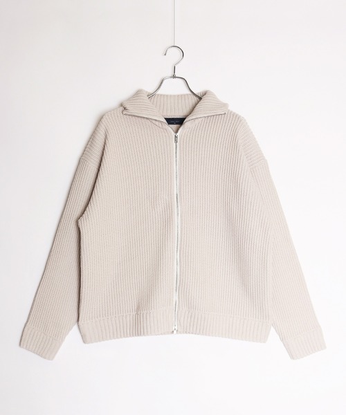 WESTSEA(ウエストシー)の「ラーベン畦オーバーサイズWZIPUPドライバーズニット(ニット/セーター・メンズ・ブラック/ホワイト系その他/ネイビー・L/M)」の4枚目の写真