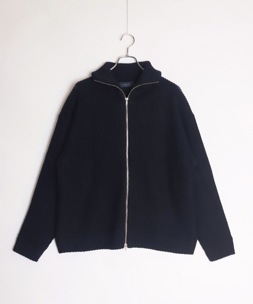 WESTSEA(ウエストシー)の「ラーベン畦オーバーサイズWZIPUPドライバーズニット(ニット/セーター・メンズ・ブラック/ホワイト系その他/ネイビー・L/M)」の9枚目の写真