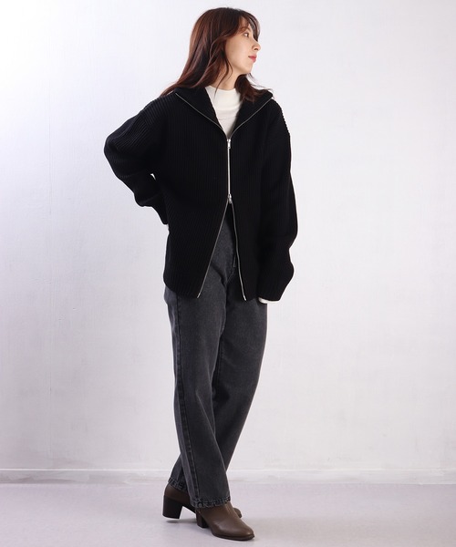 WESTSEA(ウエストシー)の「ラーベン畦オーバーサイズWZIPUPドライバーズニット(ニット/セーター・メンズ・ブラック/ホワイト系その他/ネイビー・L/M)」の22枚目の写真